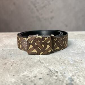 Burberry Brown TB Monogram Coated Canvas Buckle Belt Size 38/95 New
